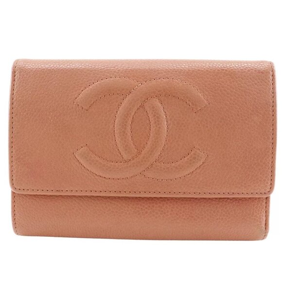 CHANEL COCO Mark Tri-fold wallet pink Caviar skin Women
